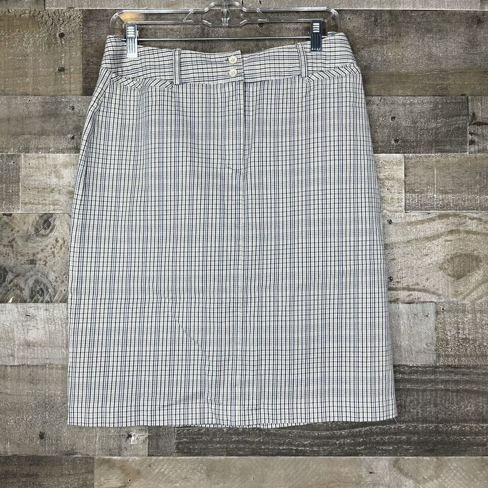 Relativity Womens Plaid Skirt Size 10 Blue Plaid Pockets Straight Career Slit